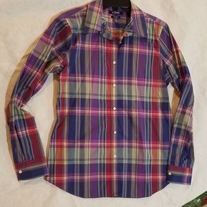 Medium Chaps no iron cotton long sleeve plaid button down shirt purple, mint